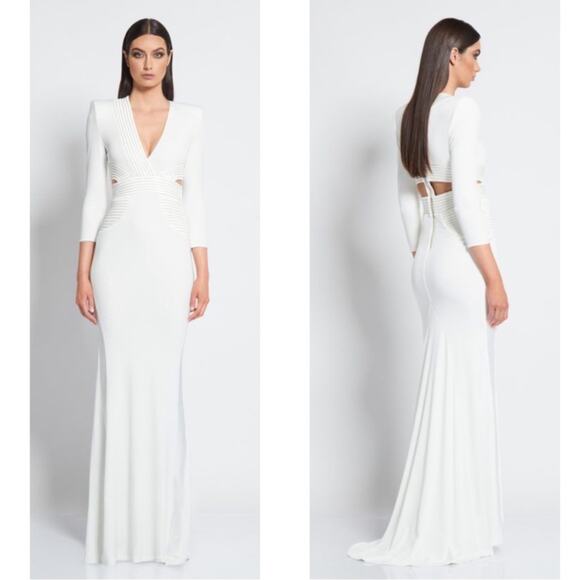 Zhivago Go On Your Own Way Long Sleeve Cutout White Maxi Gown Size 4 - Picture 2 of 11